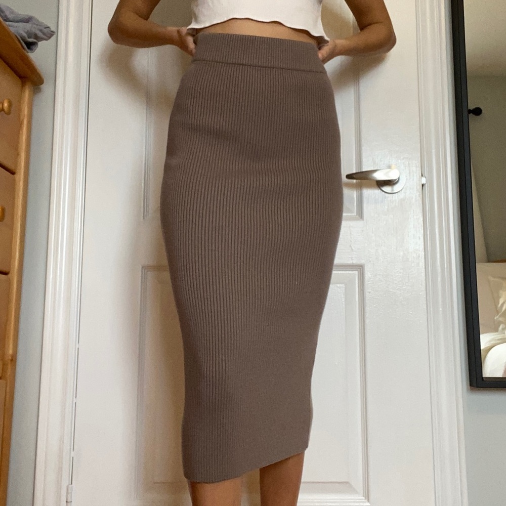 Zara Long Ribbed Knit Skirt (Mauve, Size Small)